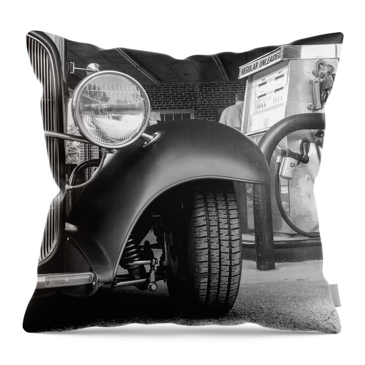 Car Throw Pillow featuring the photograph Gassing Up the Old Buggy by James C Richardson