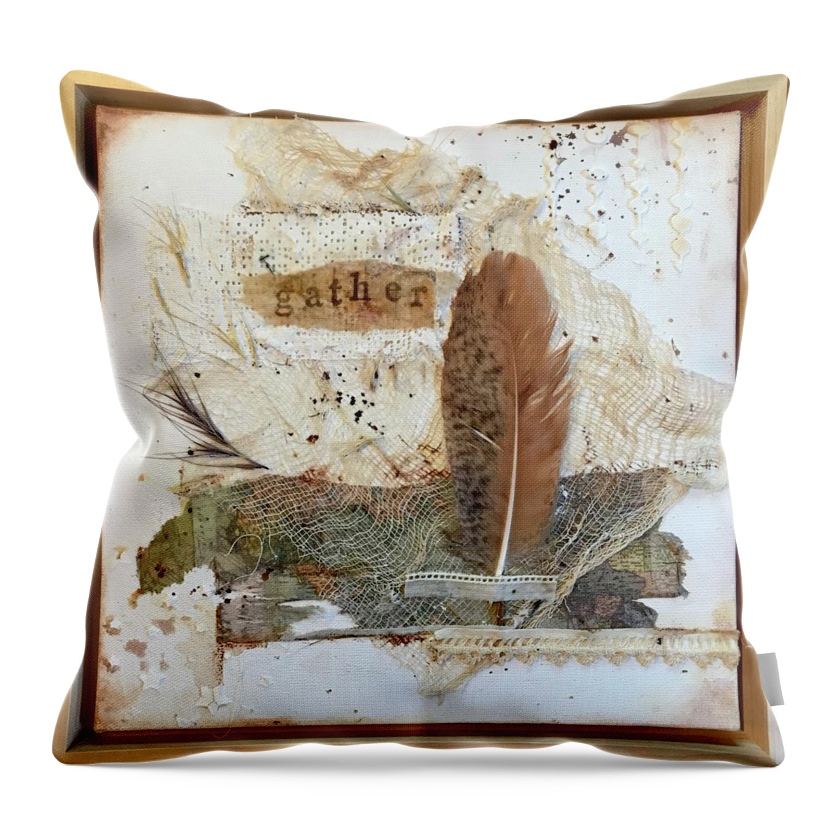 Natural Rustic Throw Pillow featuring the painting Rustic collage combining multiple natural elements #5 by Diane Fujimoto