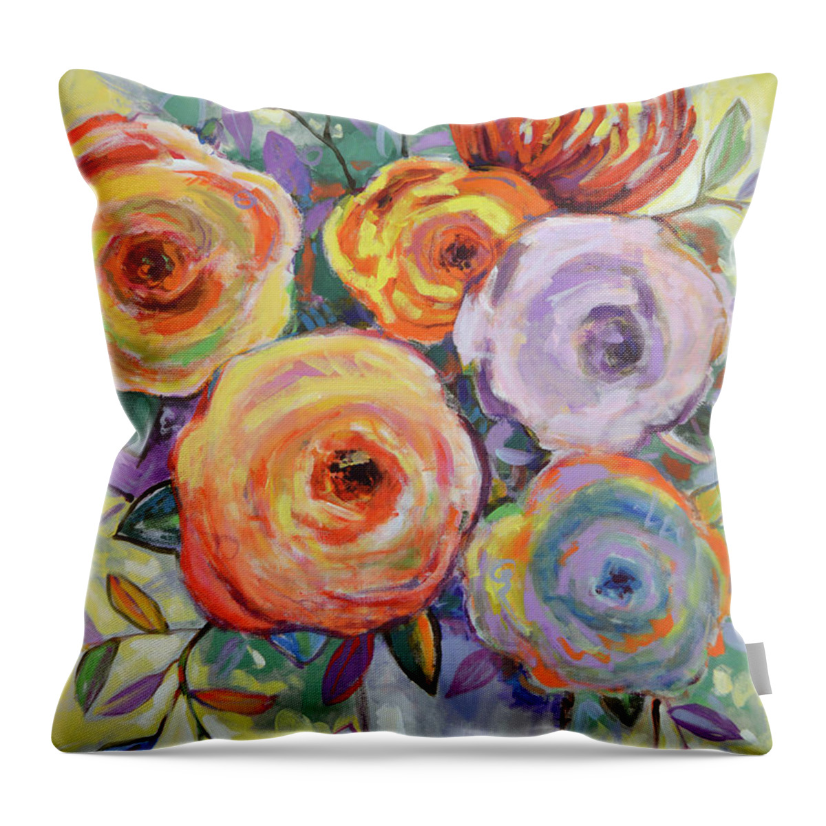 Flowers Throw Pillow featuring the painting Gathered Blooms by Amy Giacomelli