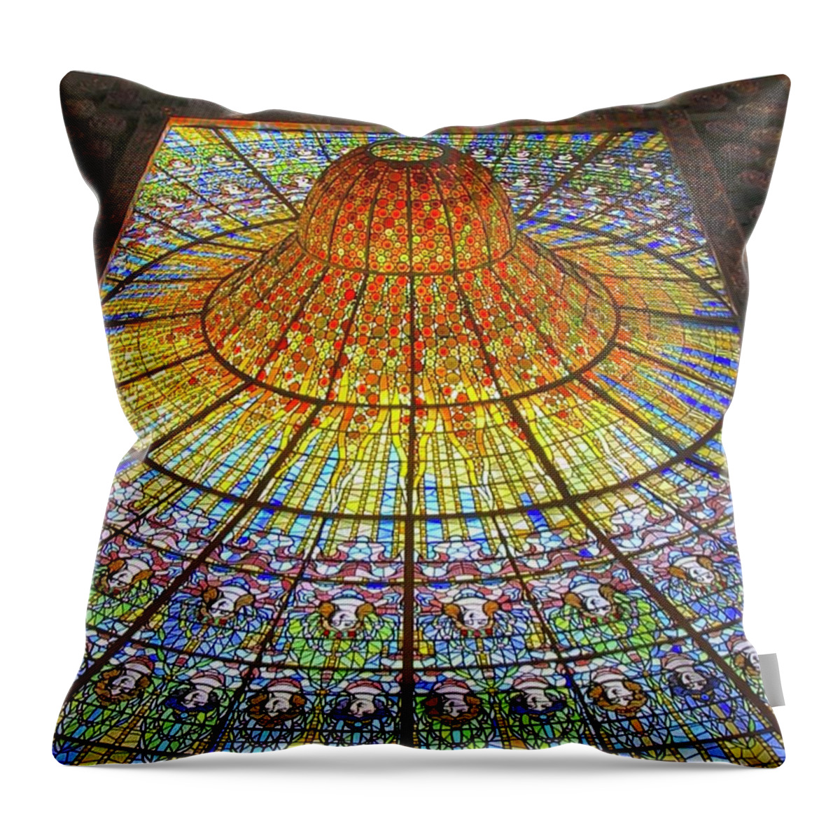 Stained Glass Throw Pillow featuring the photograph Inverted Gaudi House Ceiling Museum Barcelona by Dorsey Northrup