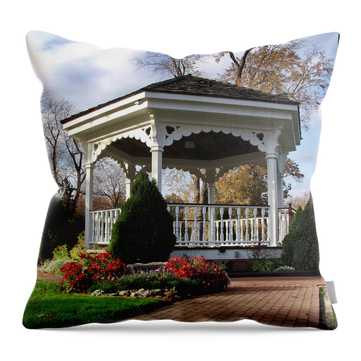 Gazebo Throw Pillow featuring the photograph Gazebo at Olmsted Falls - 3 by Mark Madere
