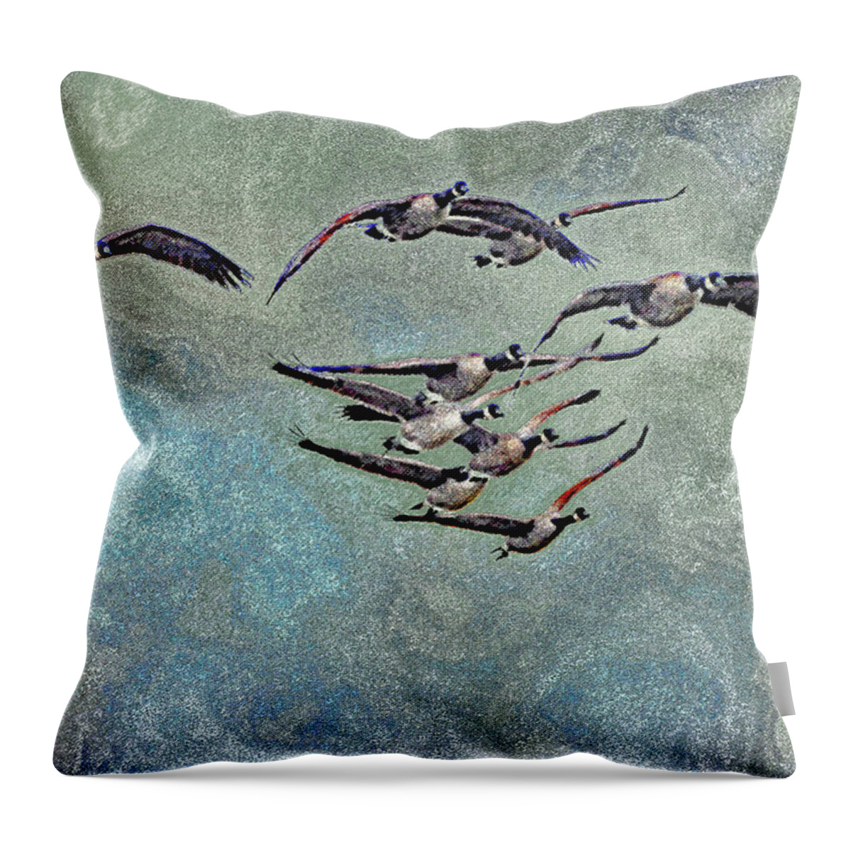 Geese And Clouds Throw Pillow featuring the digital art Geese And Clouds by Tom Janca