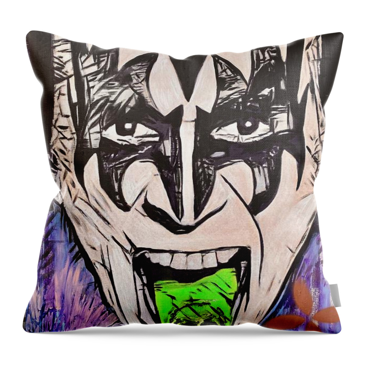 Guitar Throw Pillow featuring the painting Gene Simmons by Jayime Jean
