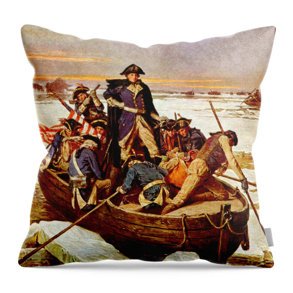 George Washington Throw Pillow featuring the painting General Washington Crossing The Delaware River by War Is Hell Store