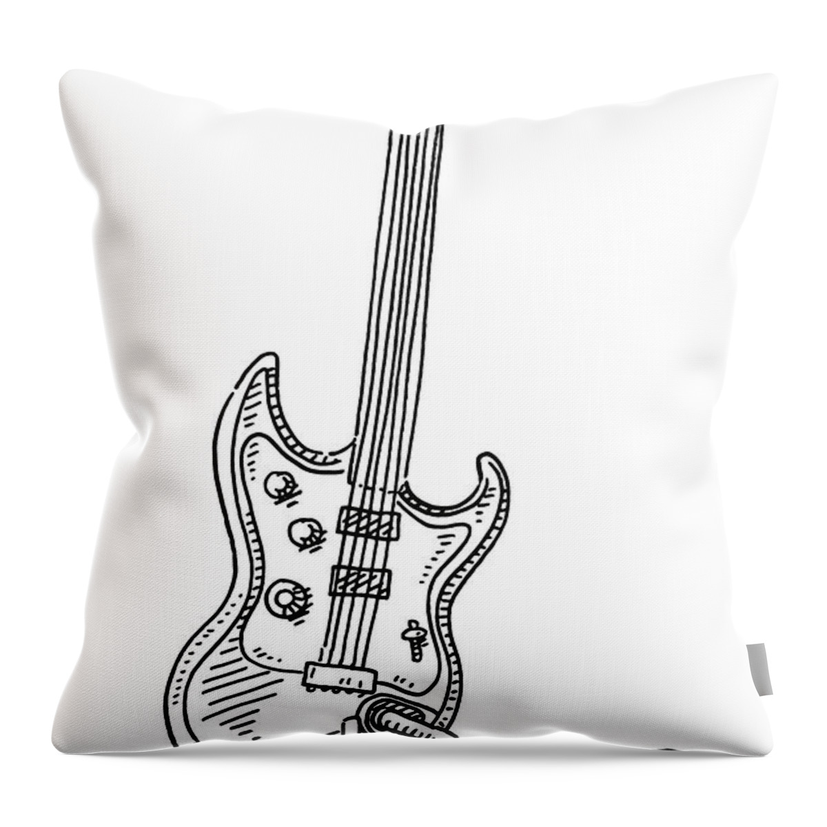 Sketch Throw Pillow featuring the drawing Generic Electric Guitar Music Instrument Drawing by Frank Ramspott