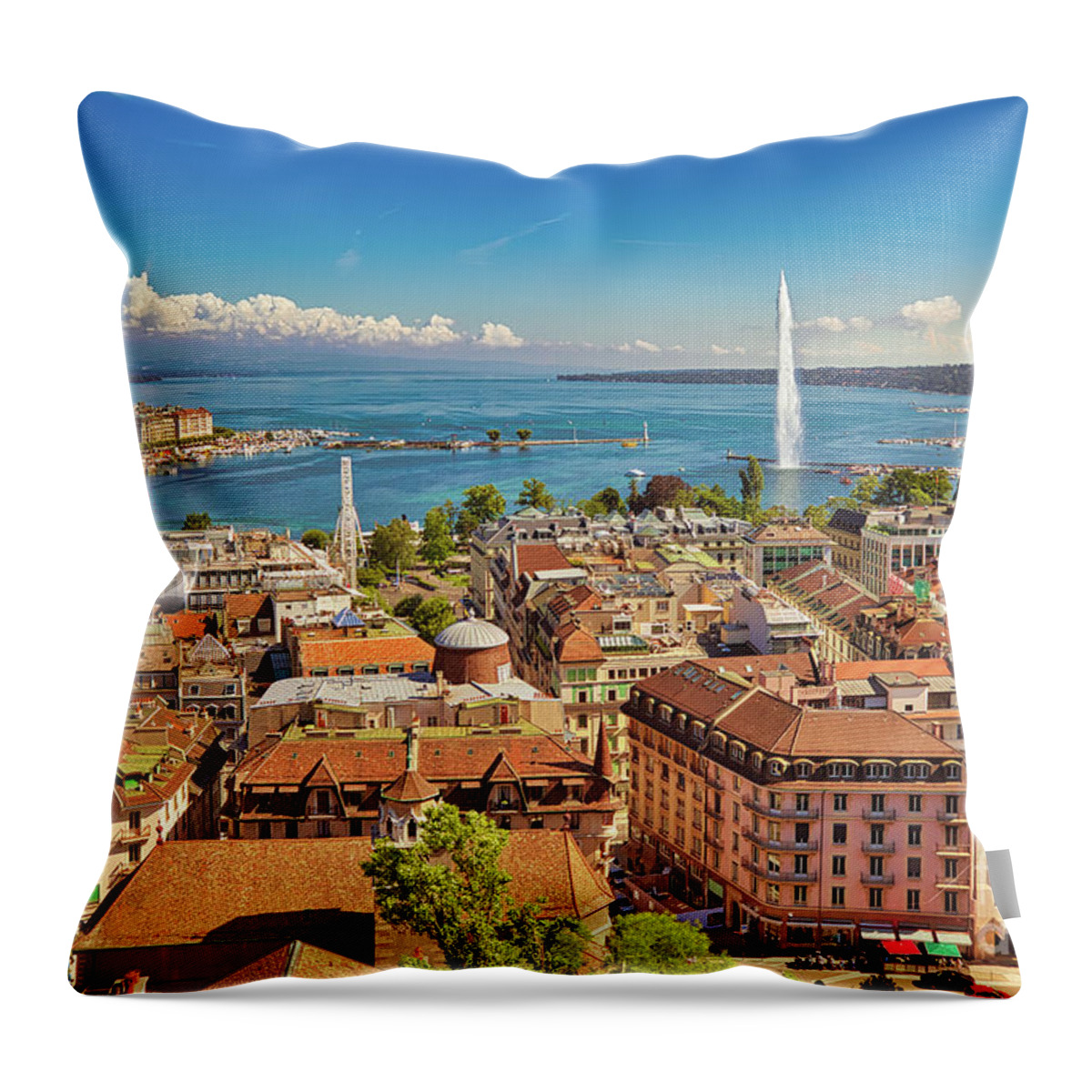 Geneva Throw Pillow featuring the photograph Geneva aerial view Switzerland by Benny Marty
