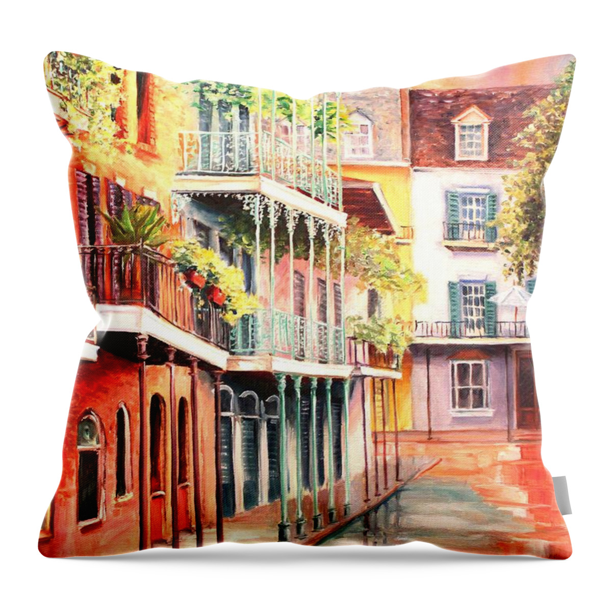 New Orleans Throw Pillow featuring the painting Gentle French Quarter by Diane Millsap