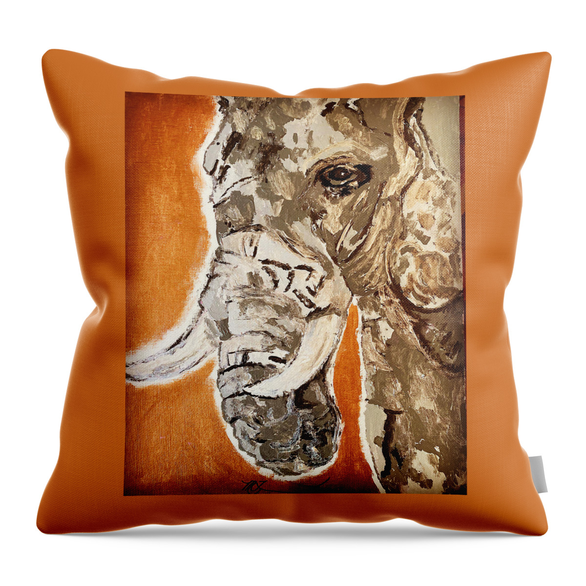 Elephant Throw Pillow featuring the painting ELEPHANT Gentle Giant by Melody Fowler