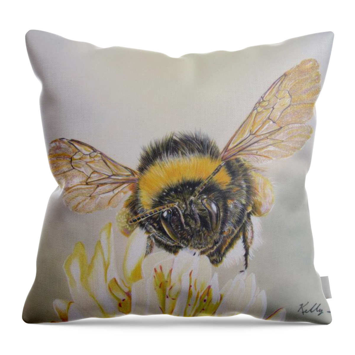 Bee Throw Pillow featuring the drawing Gently Collecting by Kelly Speros