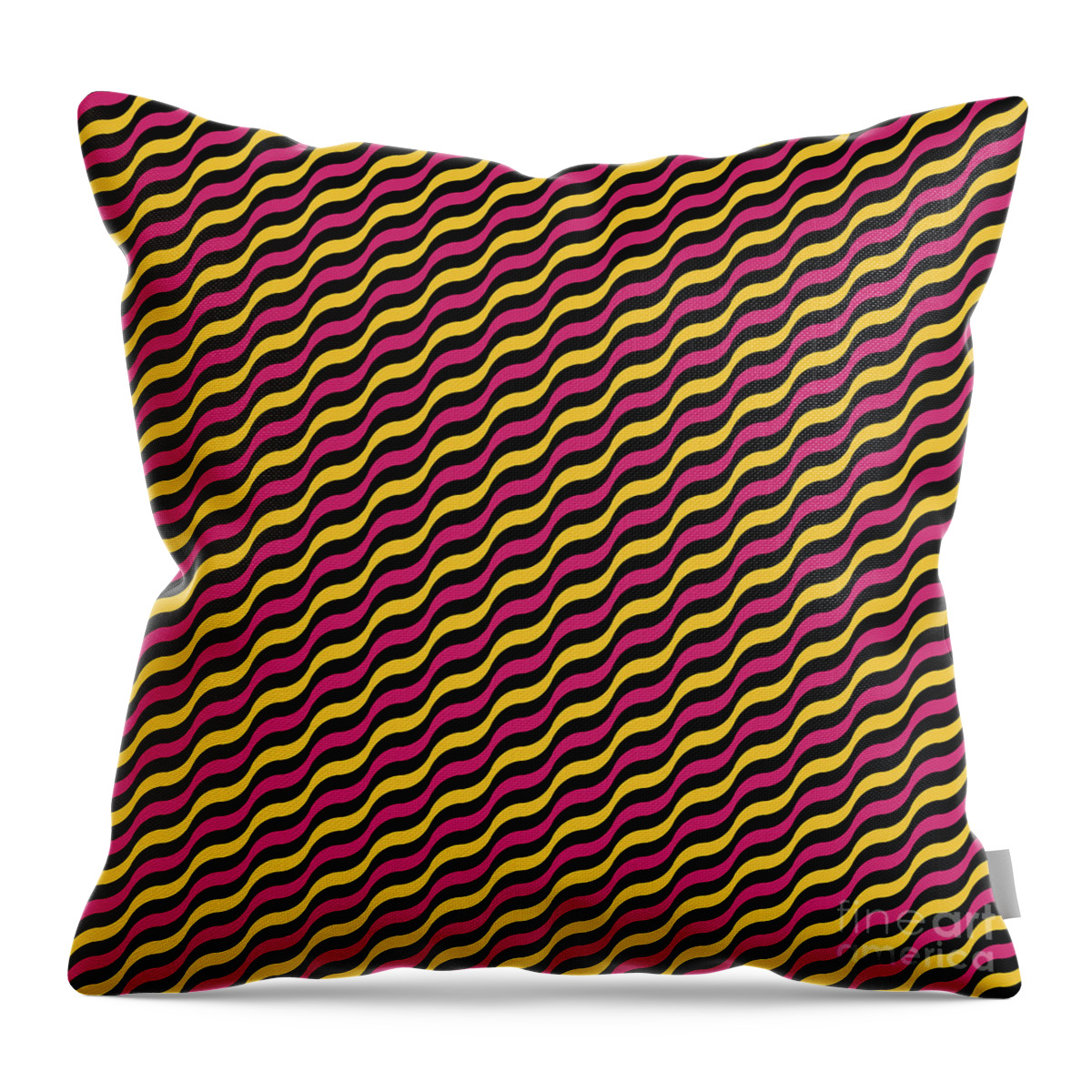 Geometric Throw Pillow featuring the painting Geometric Diagonal Wavy Serpentine Stripe Pattern in Warm Fire Tones n.754 by Holy Rock Design