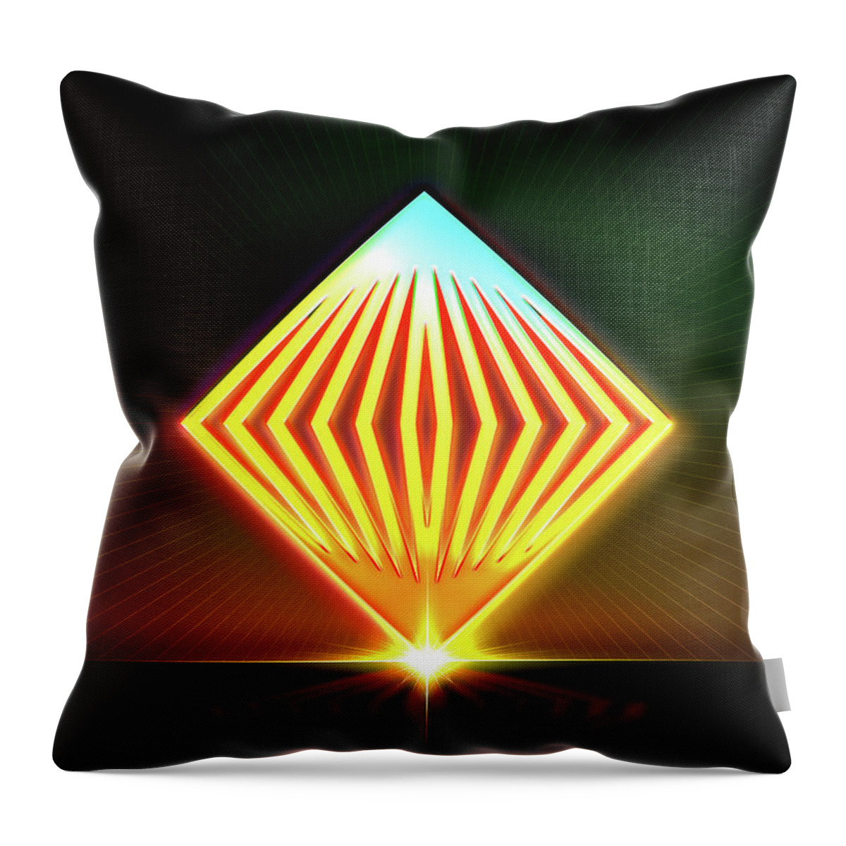 Neon Throw Pillow featuring the painting Geometric Glyph and Sigil Art Neon Watermelon Green and Yellow n.2089 by Holy Rock Design