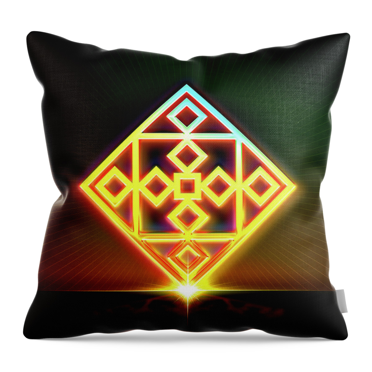 Neon Throw Pillow featuring the painting Geometric Glyph and Sigil Art Neon Watermelon Green and Yellow n.2077 by Holy Rock Design