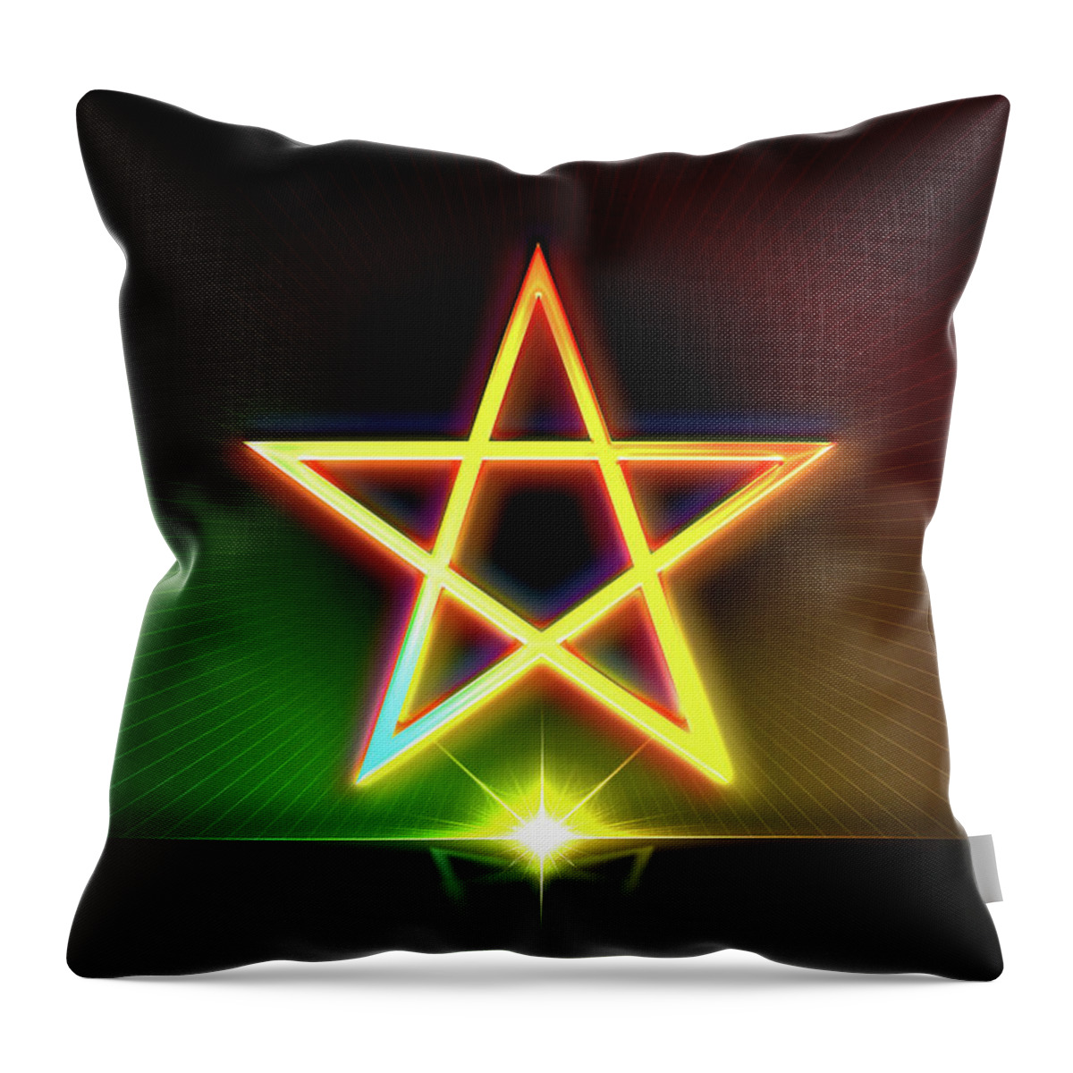 Neon Throw Pillow featuring the painting Geometric Glyph and Sigil Art Neon Watermelon Green and Yellow n.2155 by Holy Rock Design