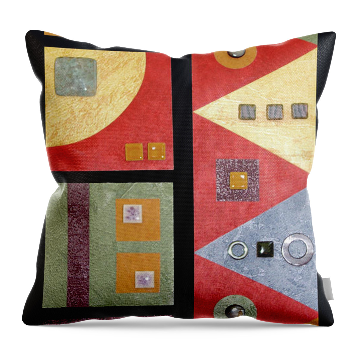 Mixed-media Throw Pillow featuring the mixed media Geometrix by MaryJo Clark