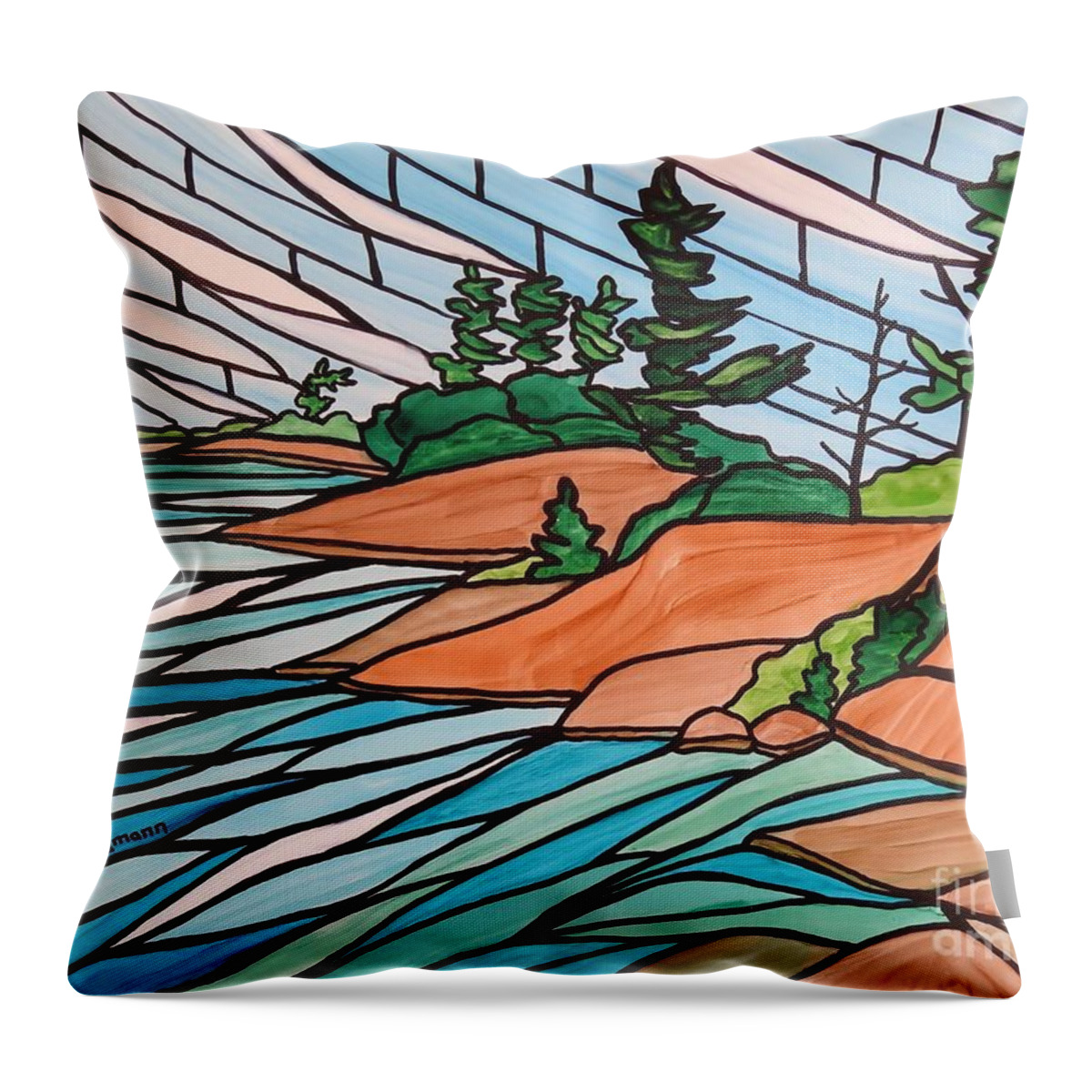 Alcohol Ink Throw Pillow featuring the painting Georgian Bay SG12 by Petra Burgmann