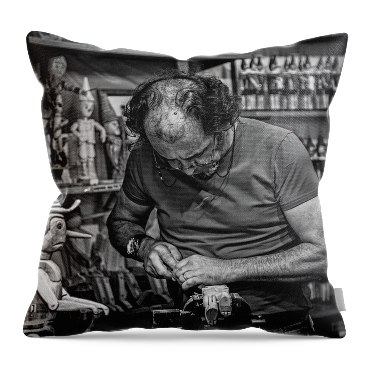 B&w Throw Pillow featuring the photograph Geppetto by Mike Schaffner