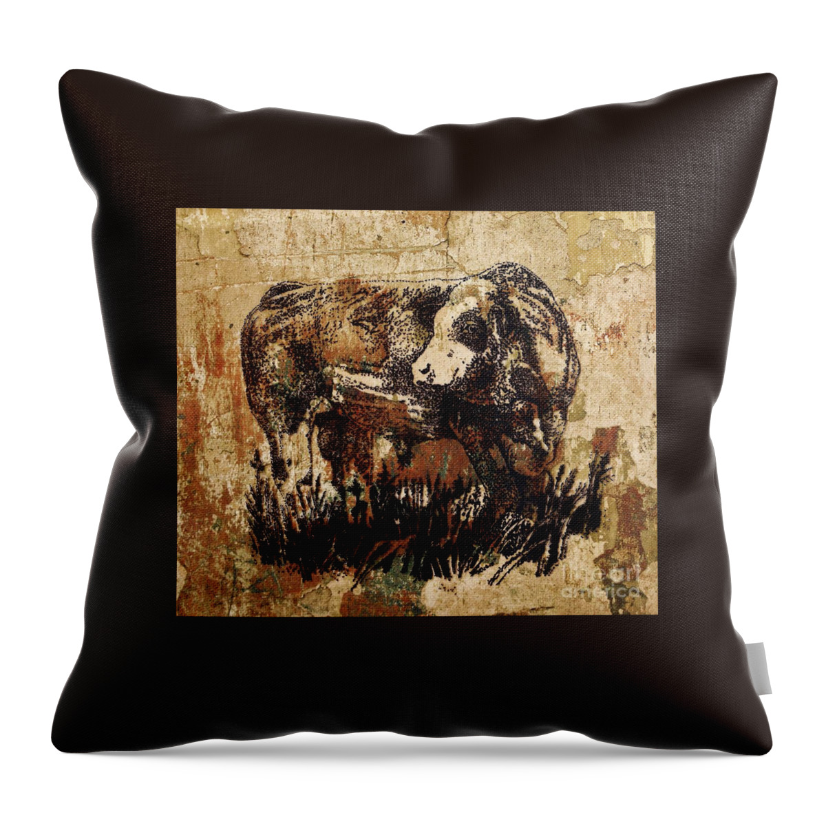 Simmental Bull Throw Pillow featuring the drawing German Fleckvieh Bull 21 by Larry Campbell