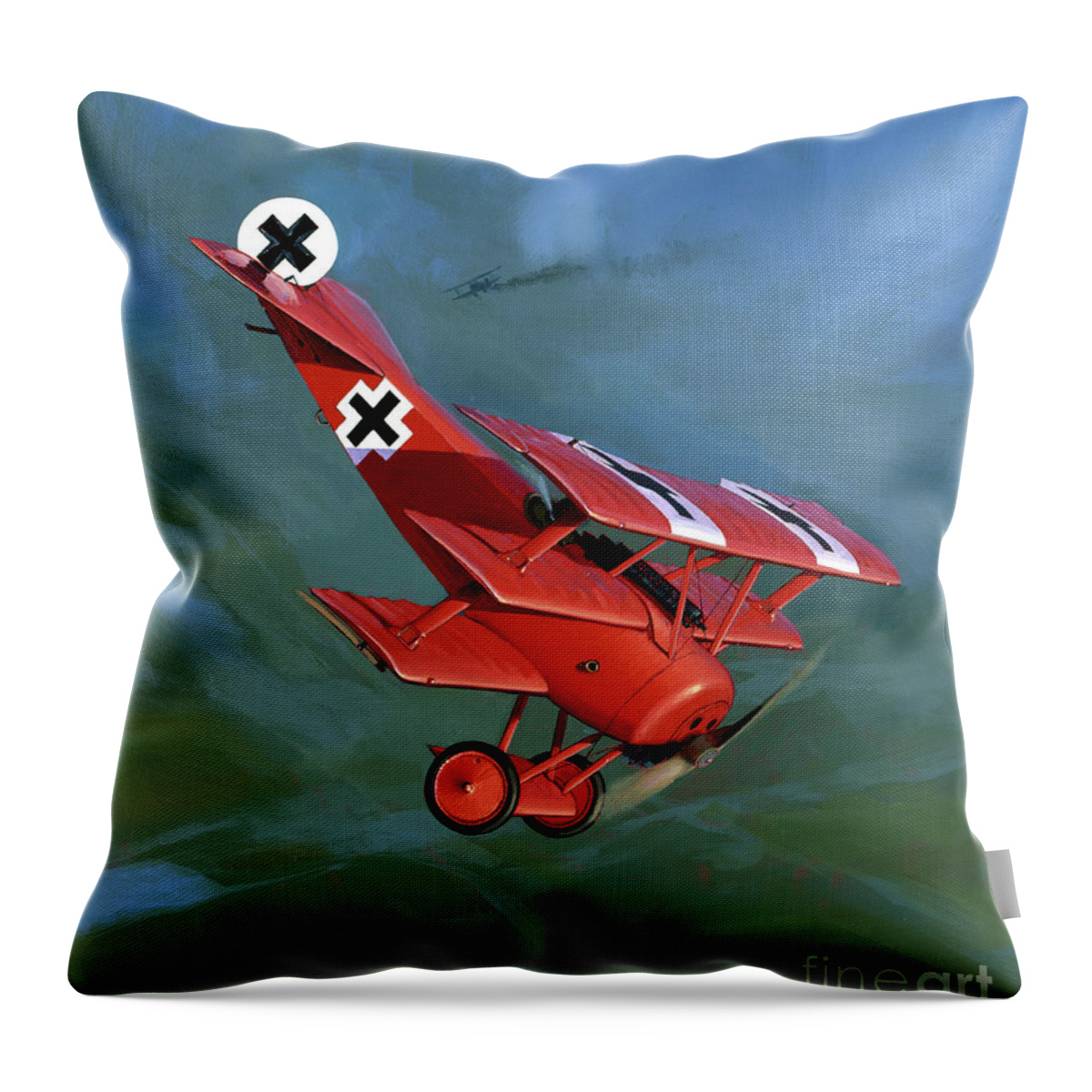 Dreidecker Throw Pillow featuring the painting German Fokker Dr.1 Triplane by Jack Fellows