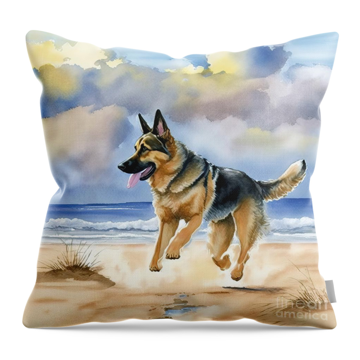 German Shorthaired Pointer Throw Pillow featuring the painting German Shorthaired at beach by N Akkash