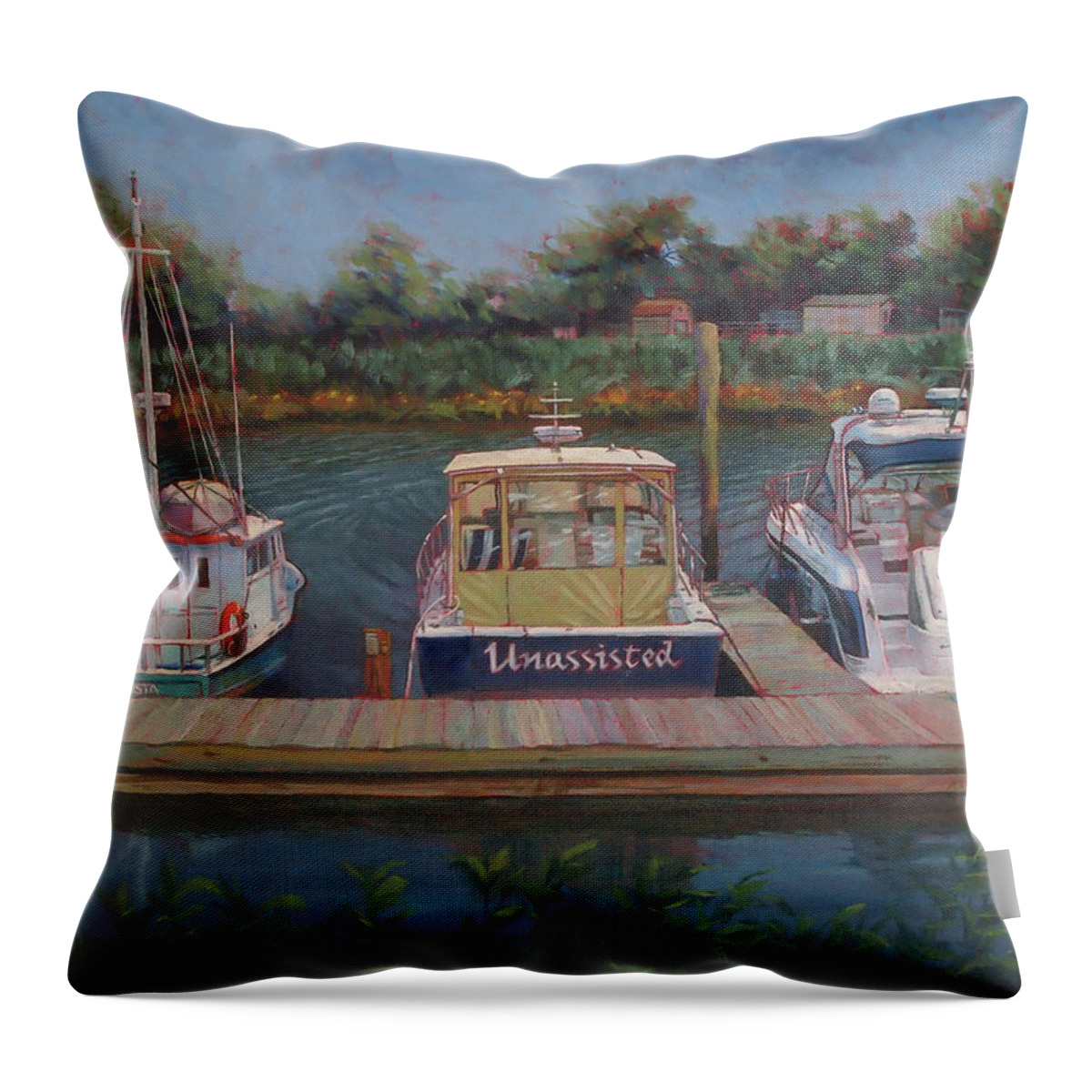 Power Boats Throw Pillow featuring the painting Getaway by Marguerite Chadwick-Juner