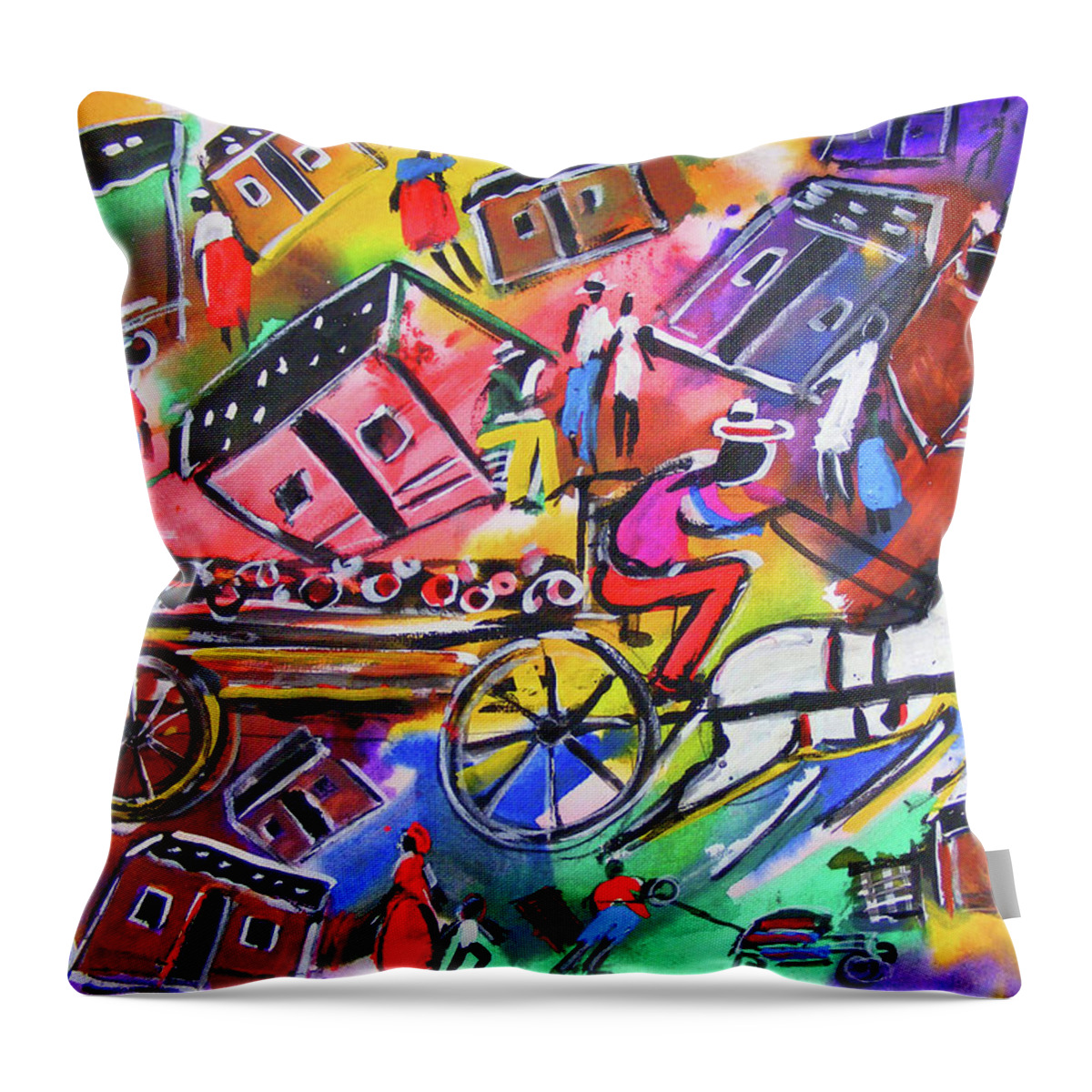 African Art Throw Pillow featuring the painting Ghettos by Eli Kobeli 1932-1999