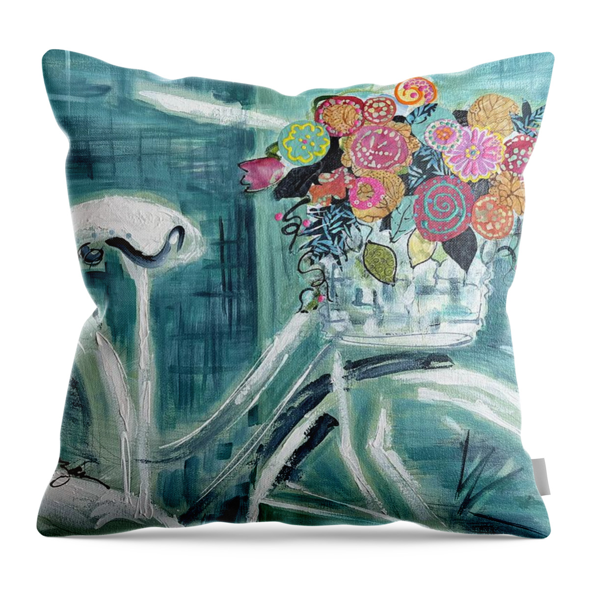  Throw Pillow featuring the painting Ghost Rider by Judy Rogan