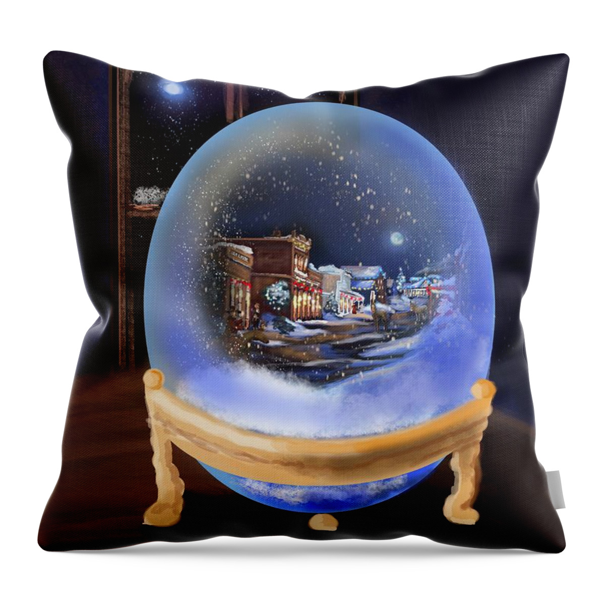 Santa Throw Pillow featuring the digital art ghost town Christmas Snow Globe by Doug Gist