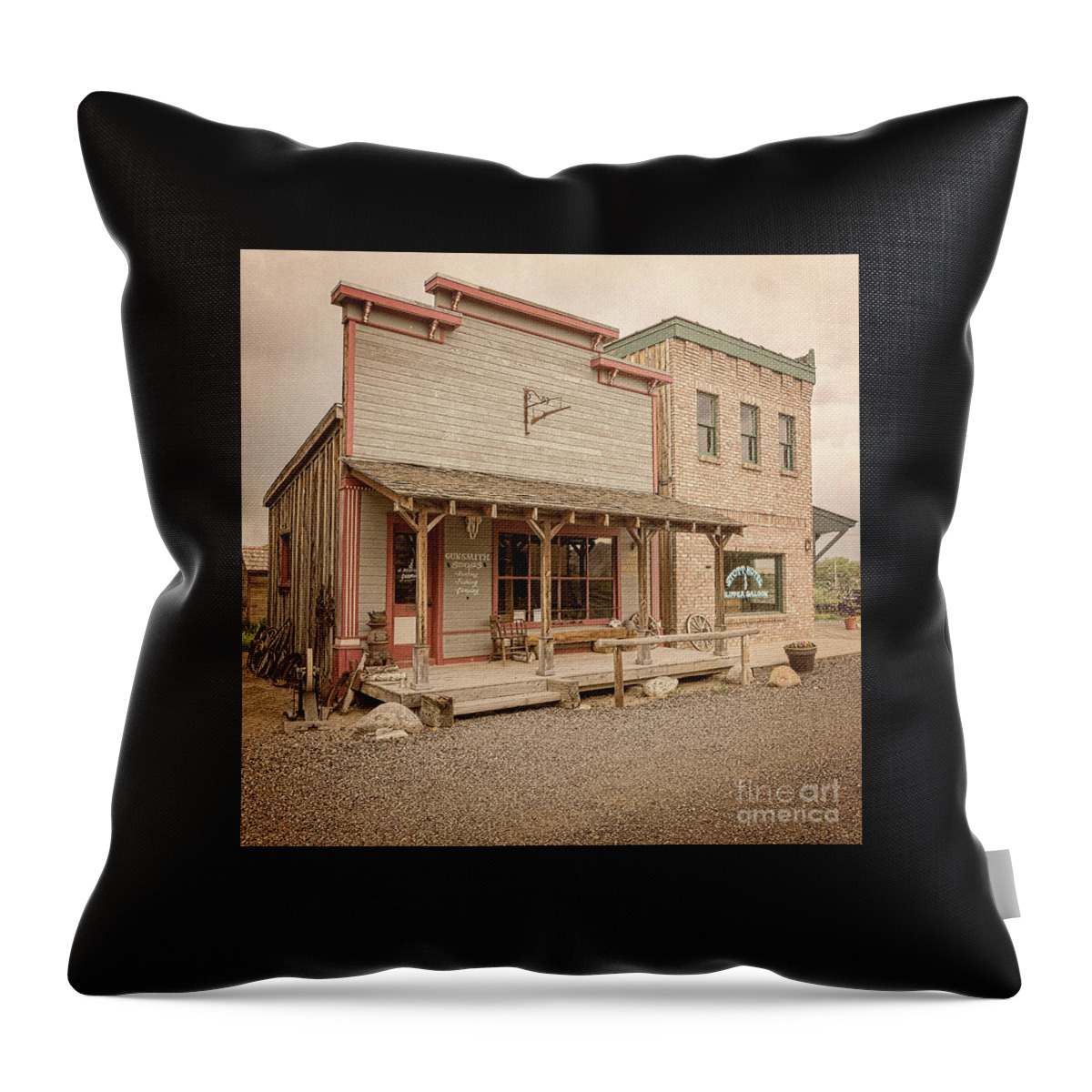 Ghost Town Gunsmith Throw Pillow featuring the photograph Ghost Town Gunsmith by Imagery by Charly