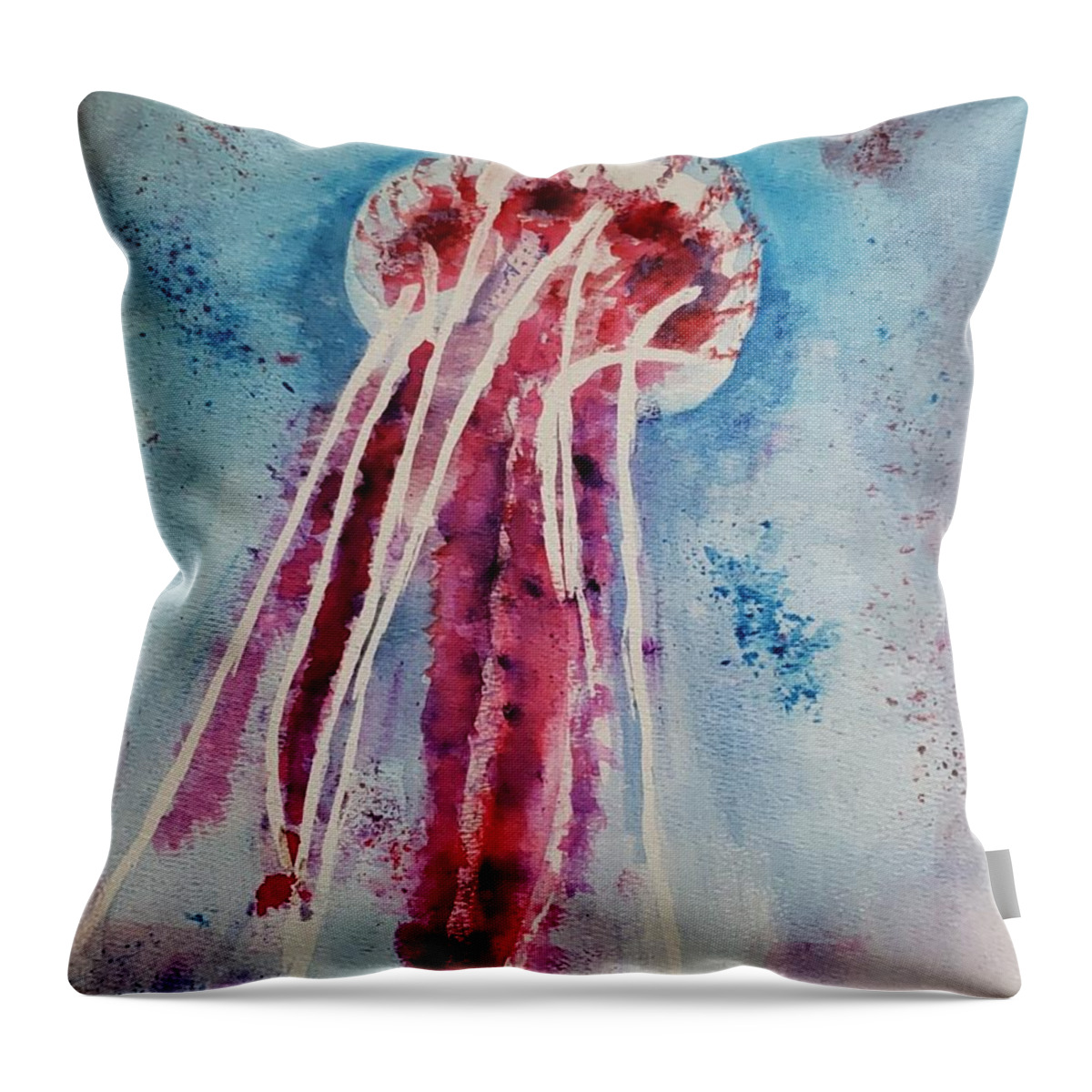 Abstract Aquatic Throw Pillow featuring the painting Giant Jellyfish Floating Along by Stacie Siemsen