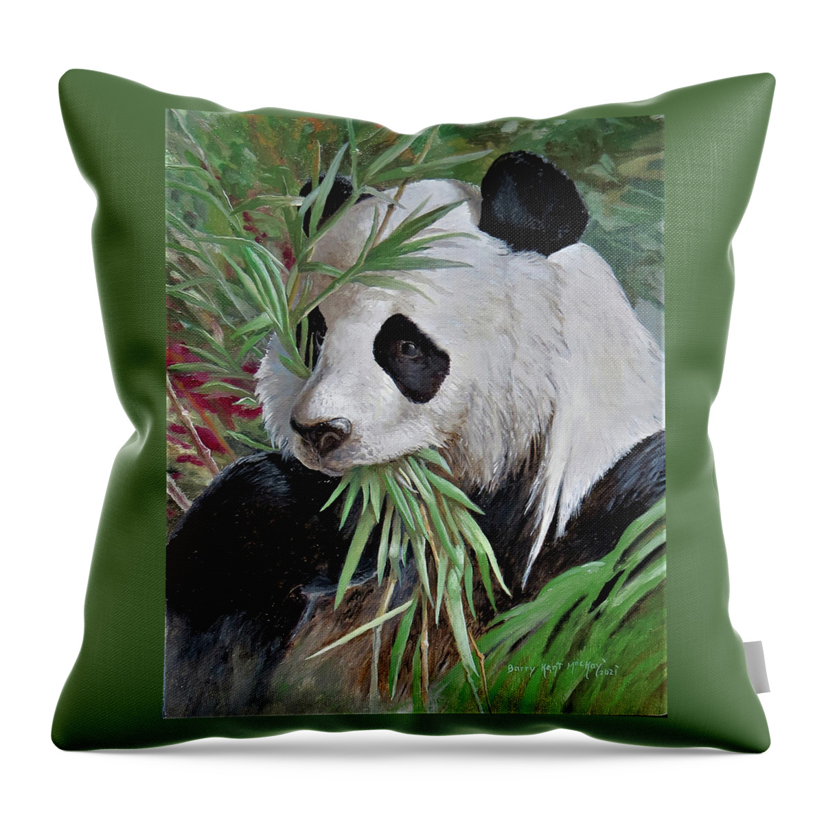 Giant Panda Throw Pillow featuring the painting Giant Panda Portrait by Barry Kent MacKay