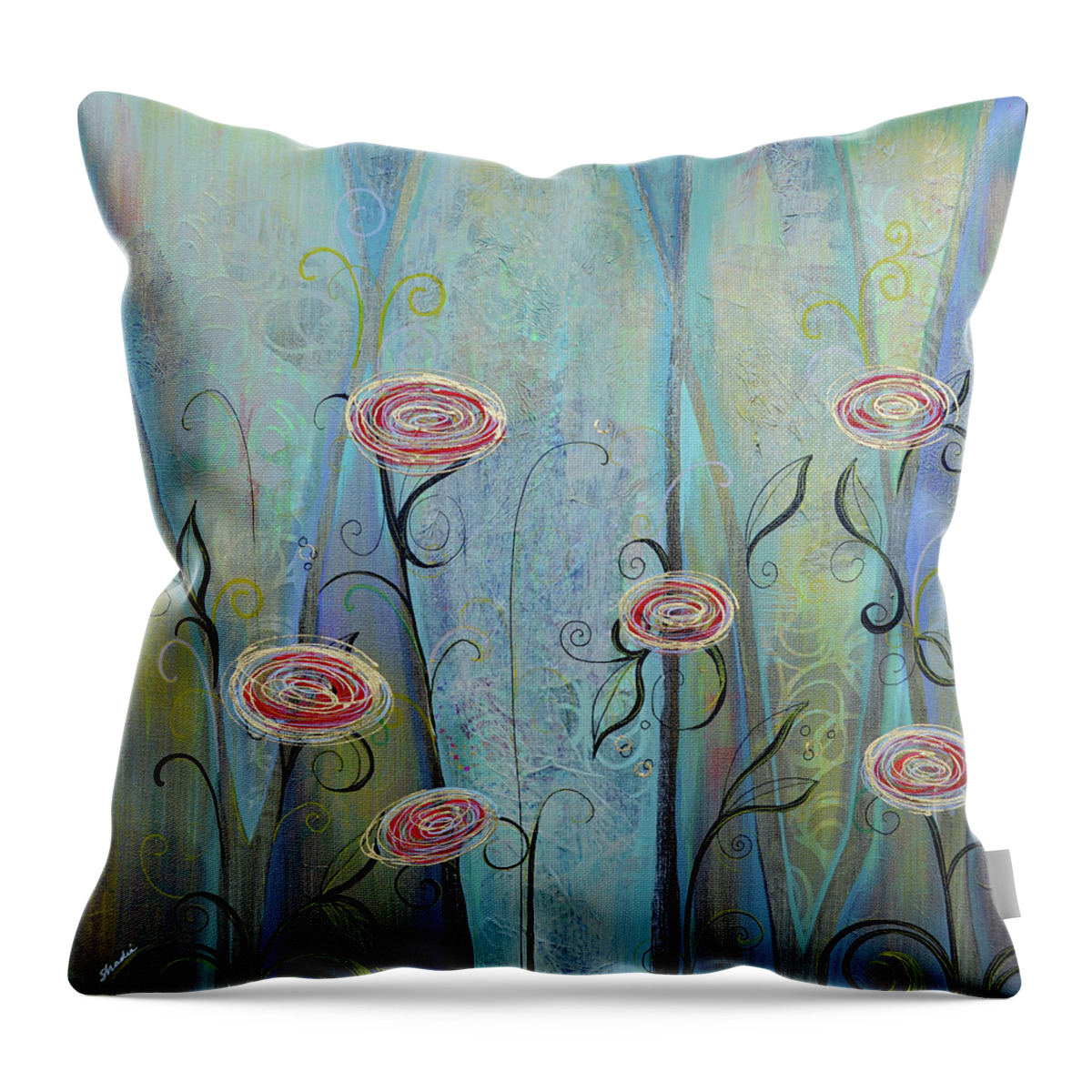 Gilded Throw Pillow featuring the painting Gilded Poppies I by Shadia Derbyshire