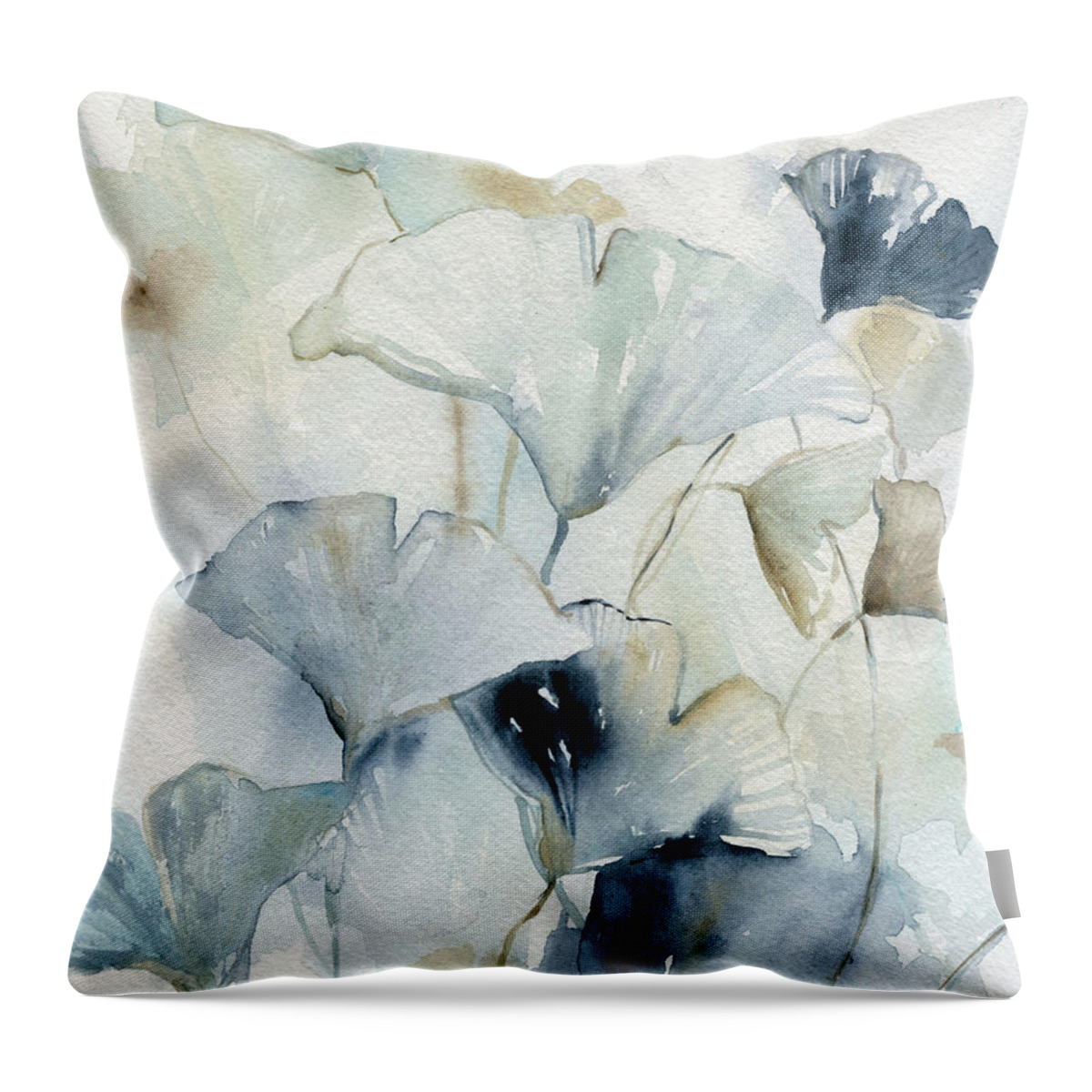 Watercolor Throw Pillow featuring the painting Gingko Leaves 1 by Carol Robinson