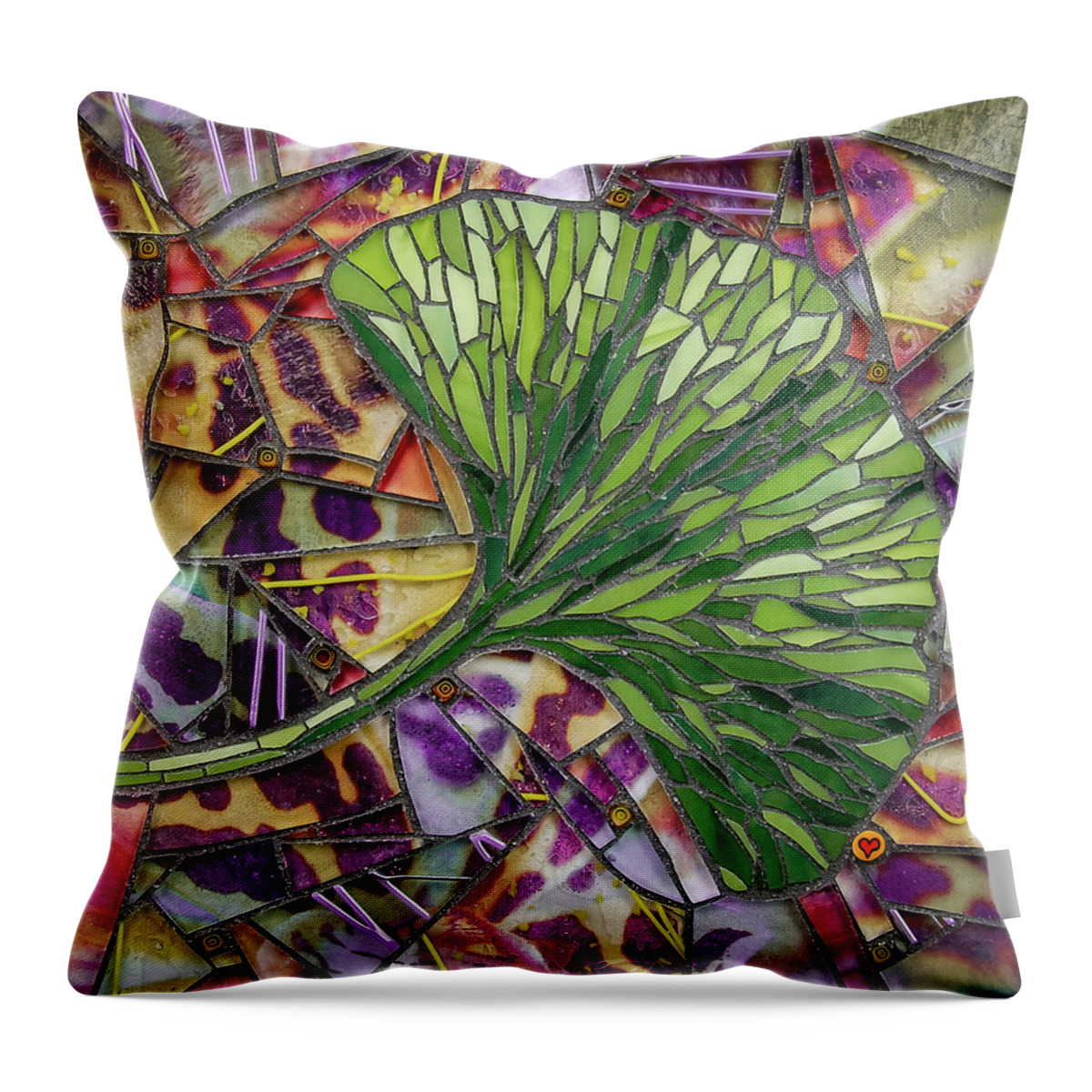 Ginkgo Throw Pillow featuring the glass art Ginkgo by Cherie Bosela