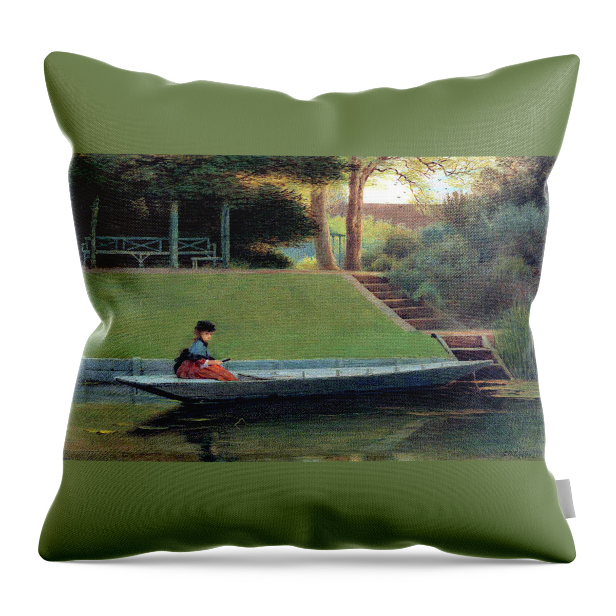 George Dunlop Leslie Throw Pillow featuring the painting Girl in a Punt Boat by Jon Baran
