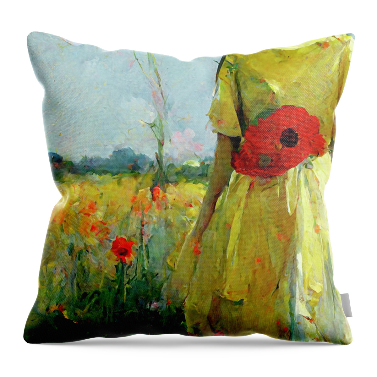 Denise Throw Pillow featuring the digital art Girl in Yellow Dress by Denise Deiloh