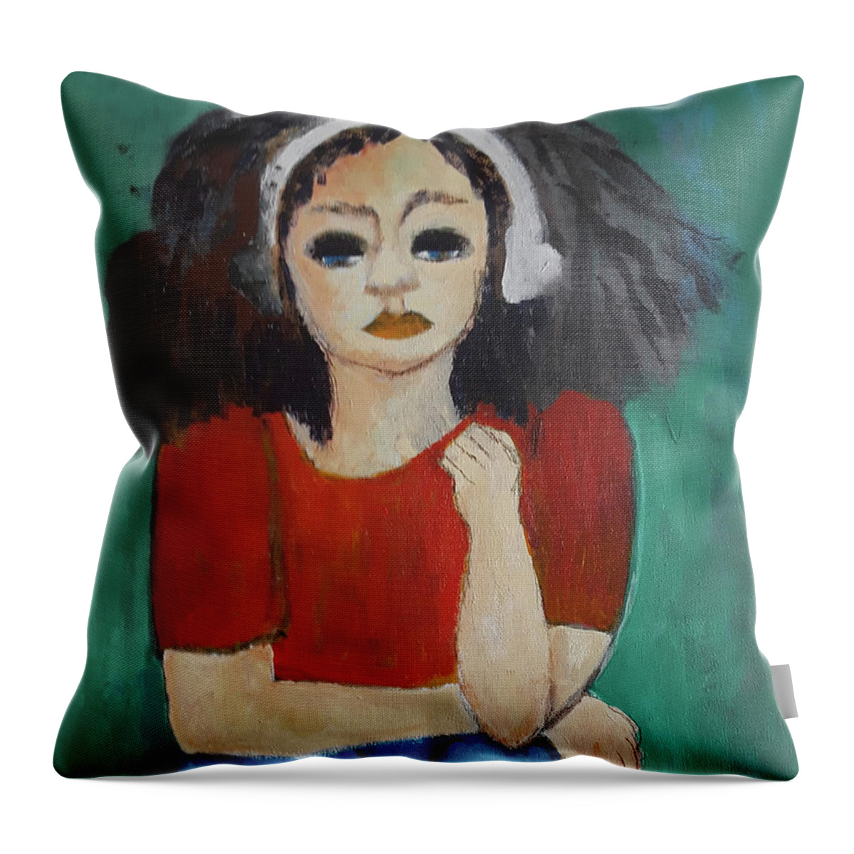 Portrait Throw Pillow featuring the painting Girl on Beach by Gabby Tary