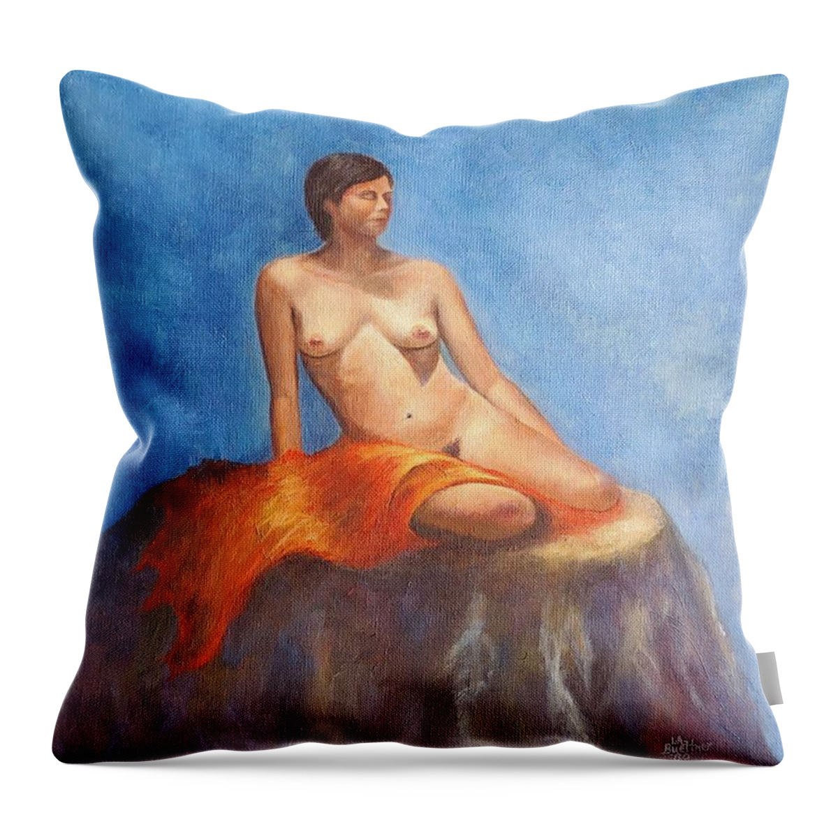 Nude Sensual Throw Pillow featuring the painting Girl on fire by Lynn Buettner