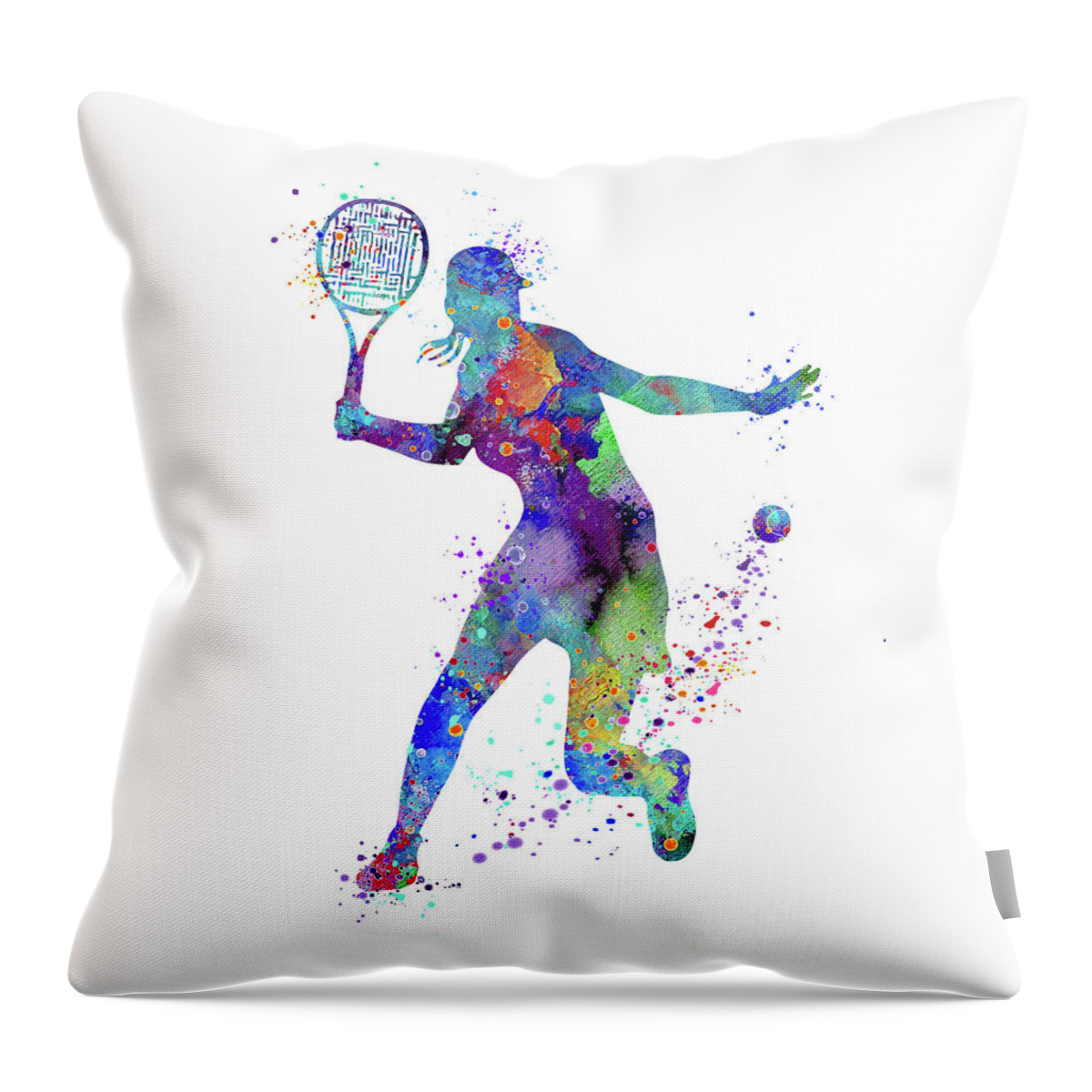 Tennis Throw Pillow featuring the digital art Girl Tennis Forehand Watercolor Sport Silhouette by White Lotus