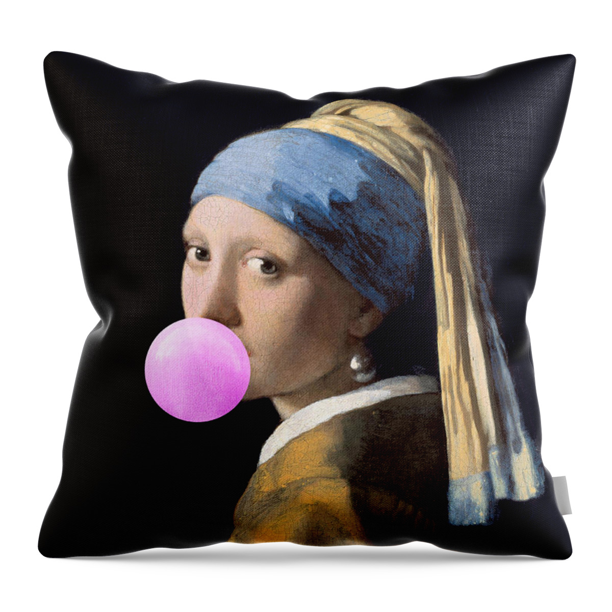 Girl Throw Pillow featuring the painting Girl with a Bubble gum by Delphimages Photo Creations