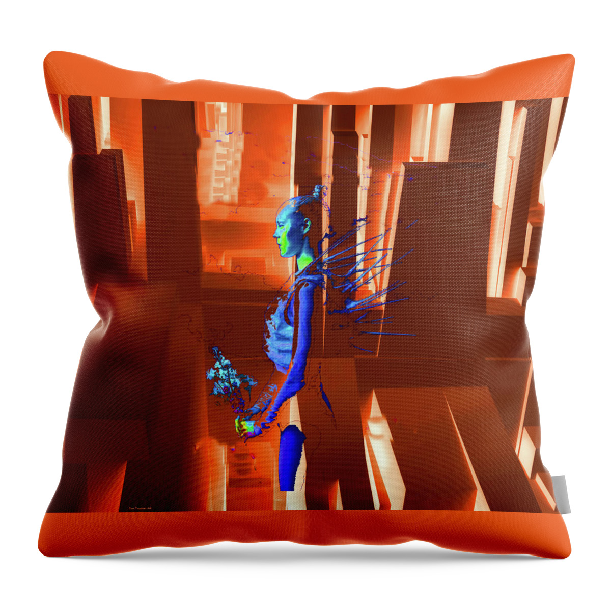 Female Throw Pillow featuring the digital art Girl with Spines by Dan Twyman