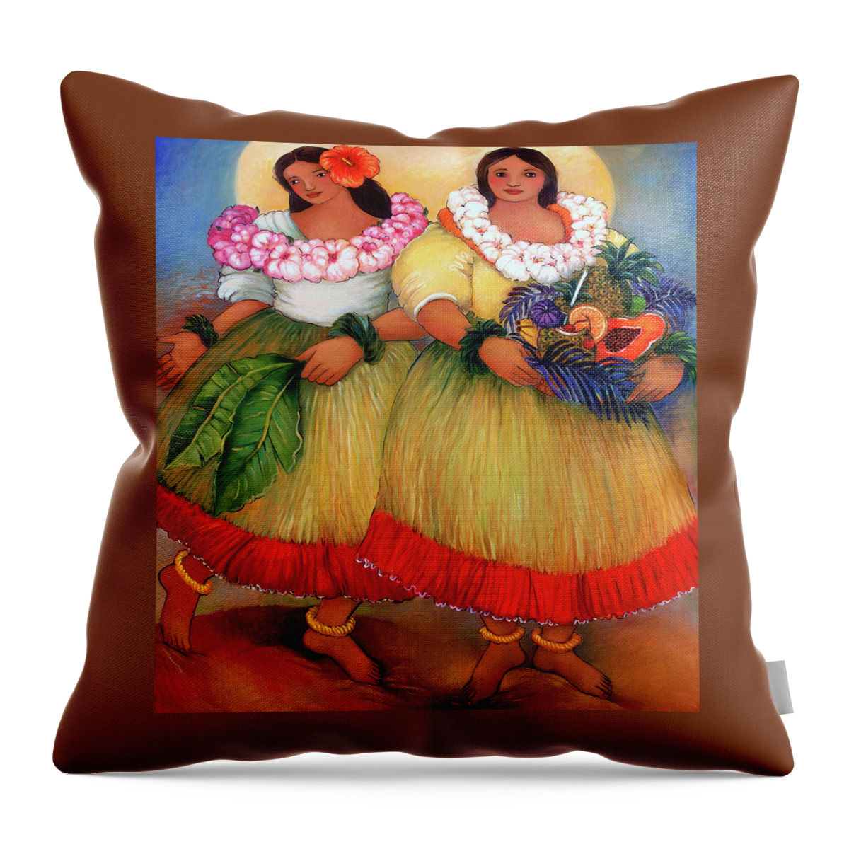 Hawaii Throw Pillow featuring the painting Girls of Paradise by Linda Carter Holman