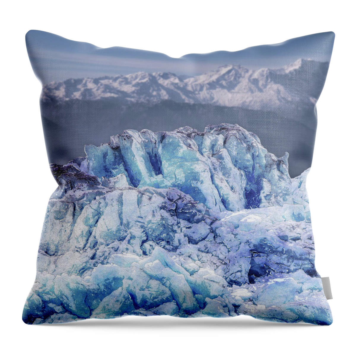 Glacier Throw Pillow featuring the digital art Glacier and Mountains by Phil Perkins