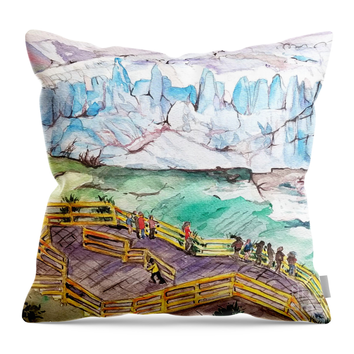 Watercolor Brush Painting Glaciers Icebergs Ocean Brush Painting Throw Pillow featuring the painting Glaciers by Leslie Ouyang