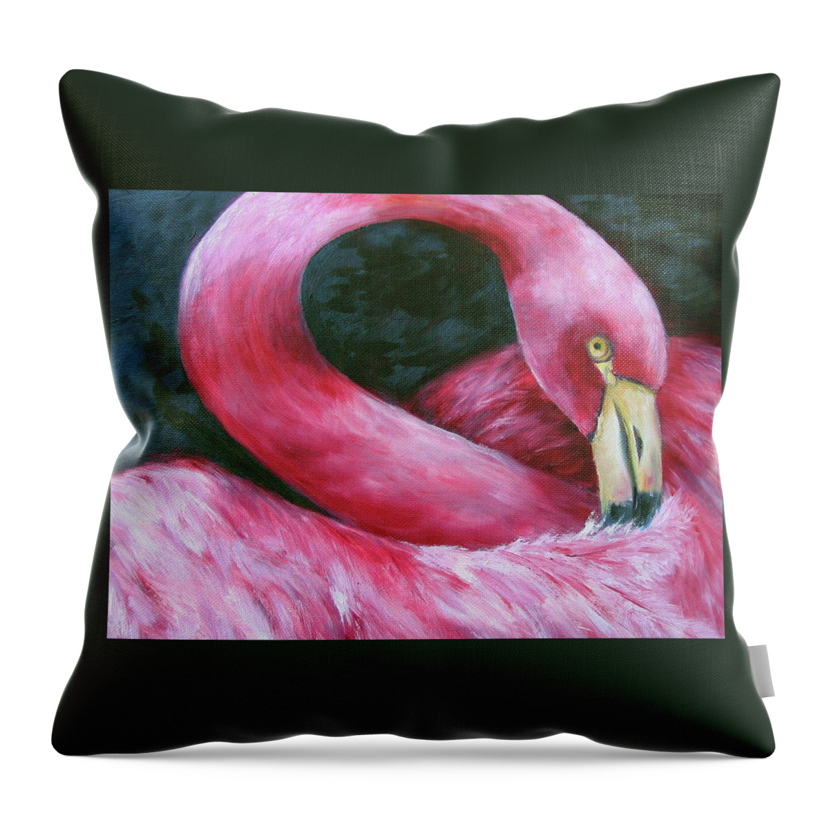 Glance Of The Flamingo Is A Reproduction Of The Artist's Tropical Work. A Bold And Dramatic Presentation. Throw Pillow featuring the painting Glance of the Flamingo by Barbara Landry