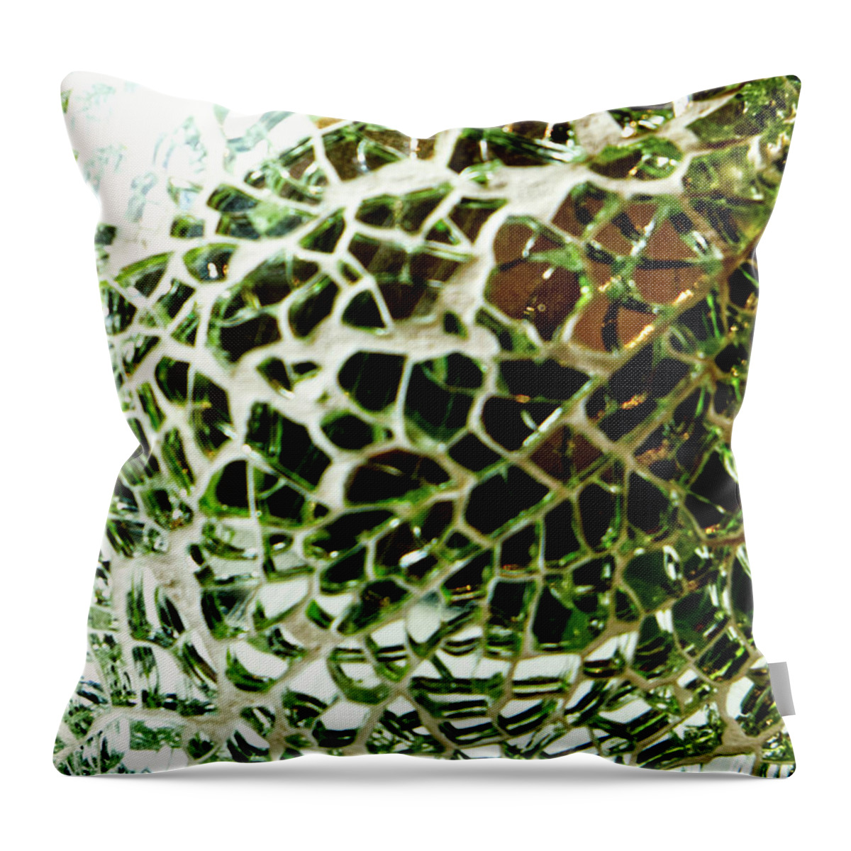Glass Throw Pillow featuring the photograph Glass Ball - Broken Glass Gold and White by Patricia Piotrak