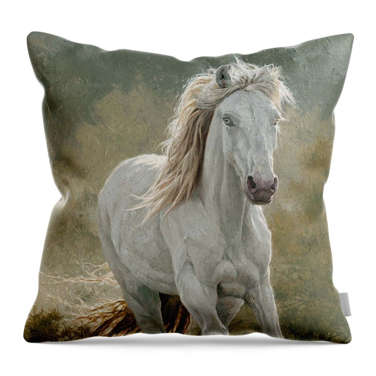Horse Throw Pillow featuring the painting Glass-Eyed Grey by Greg Beecham