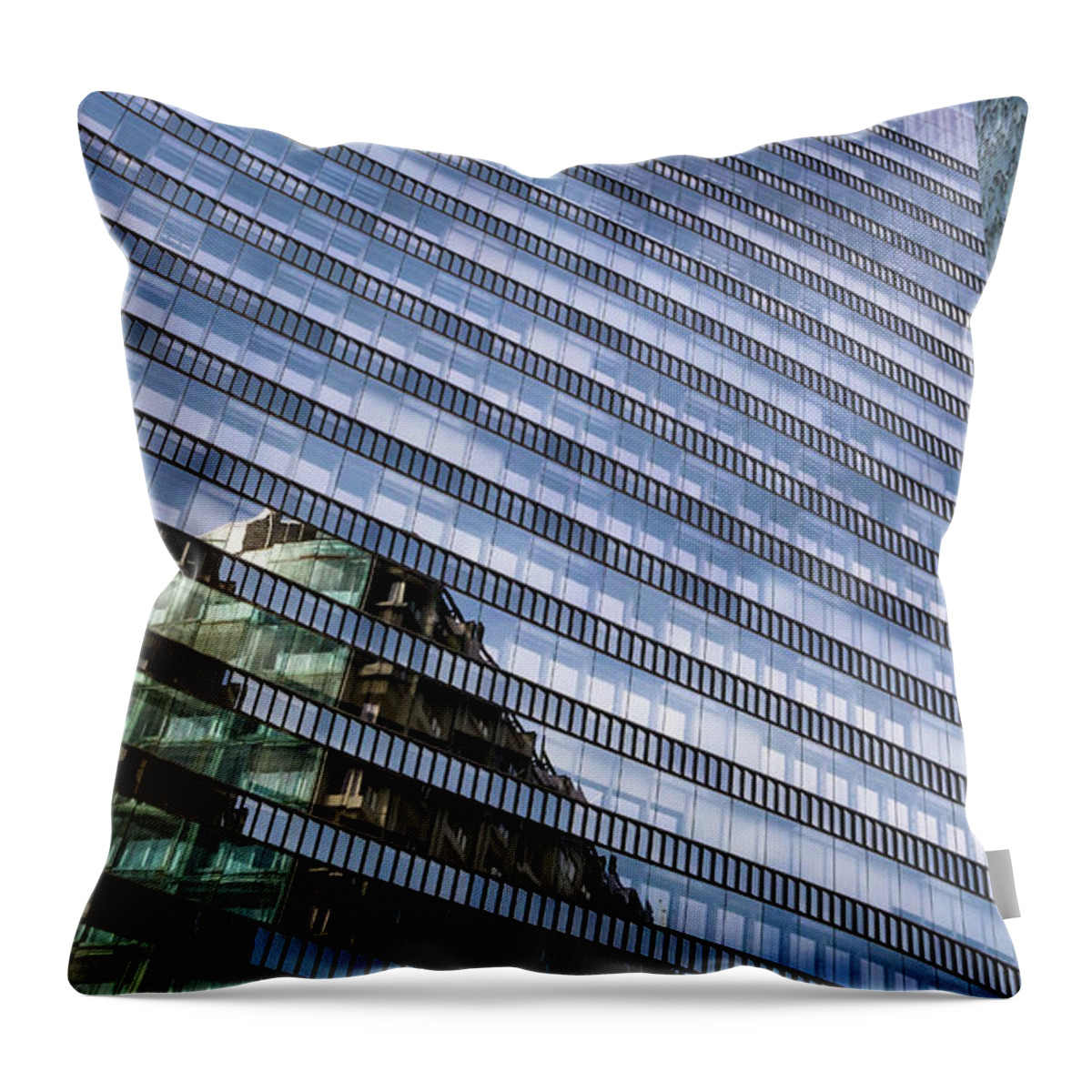 Accommodation Throw Pillow featuring the photograph Glass Facade Of Modern Office Buildings by Andreas Berthold