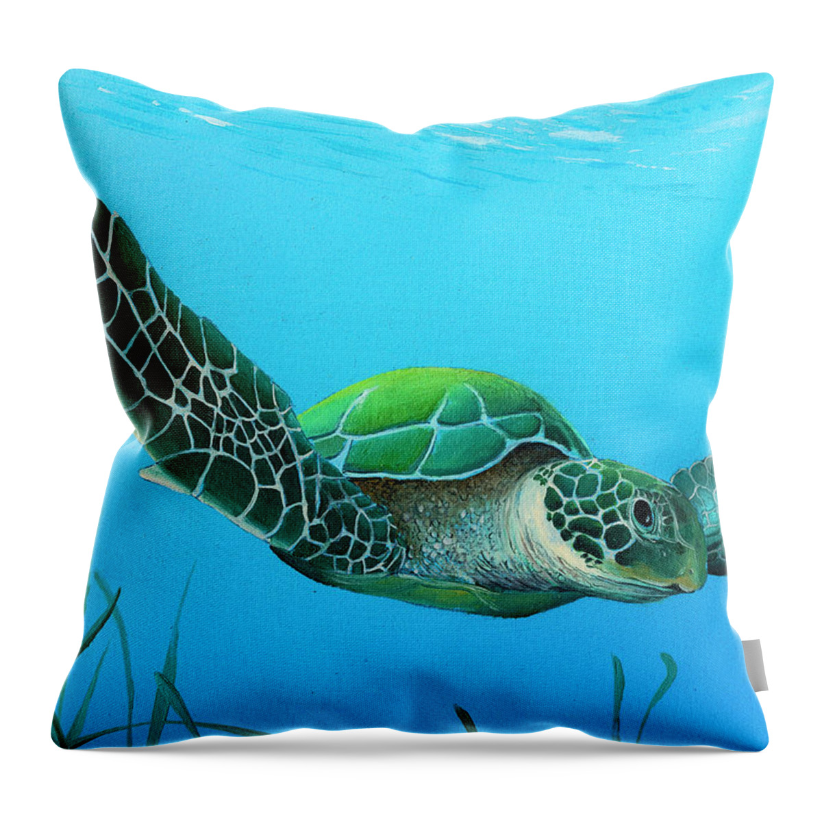 Sea Turtle Throw Pillow featuring the painting Gliding by Mike Brown