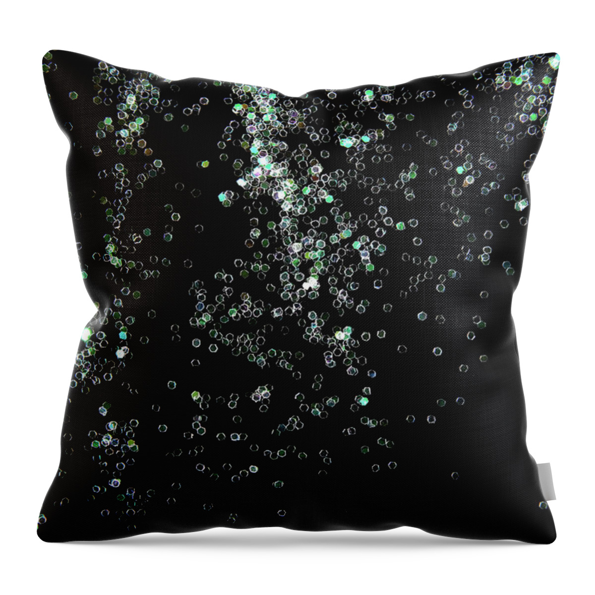 Background Throw Pillow featuring the photograph Glitter Sparkle On Black Background by Severija Kirilovaite