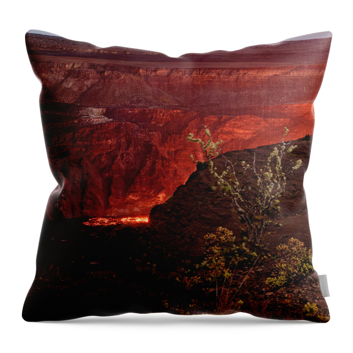 Glittering Lava Lake Throw Pillow featuring the photograph Glittering Lava Lake in Halemaumau Crater by Heidi Fickinger